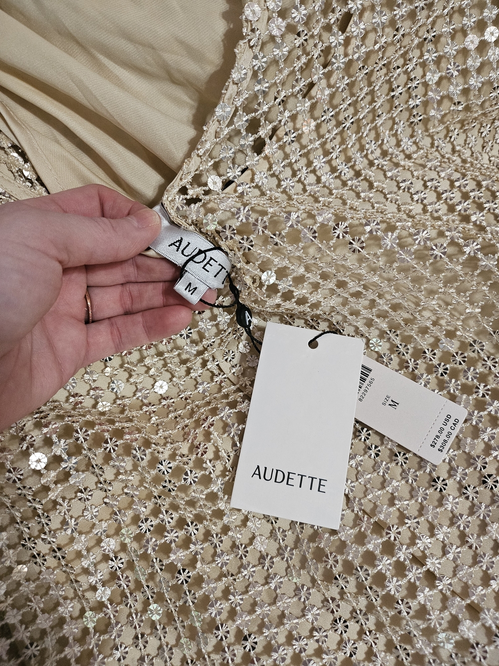 Anthropologie Metallic Gold Crochet Mini Dress - Picture 6 of 7